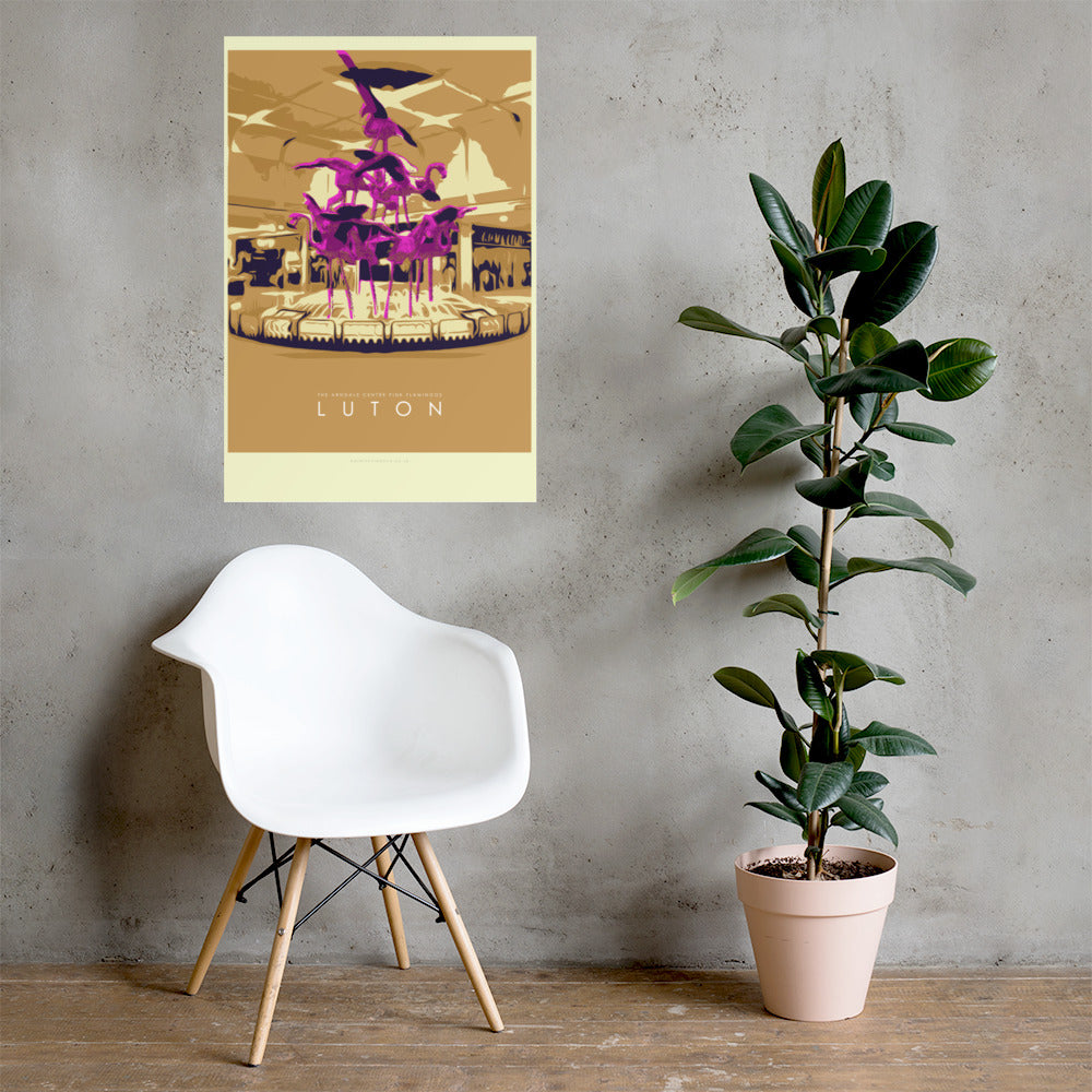 Iconic Luton Poster: The Arndale Centre Pink Flamingos