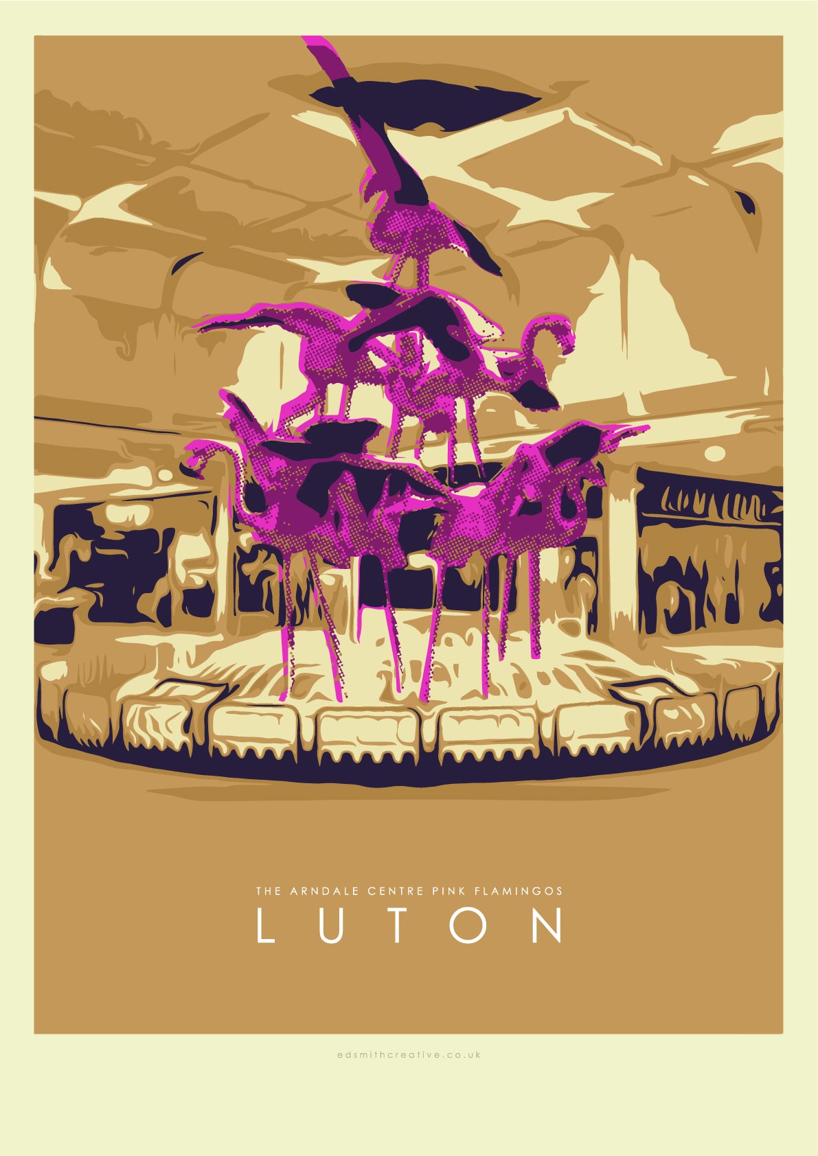 Iconic Luton Poster: The Arndale Centre Pink Flamingos