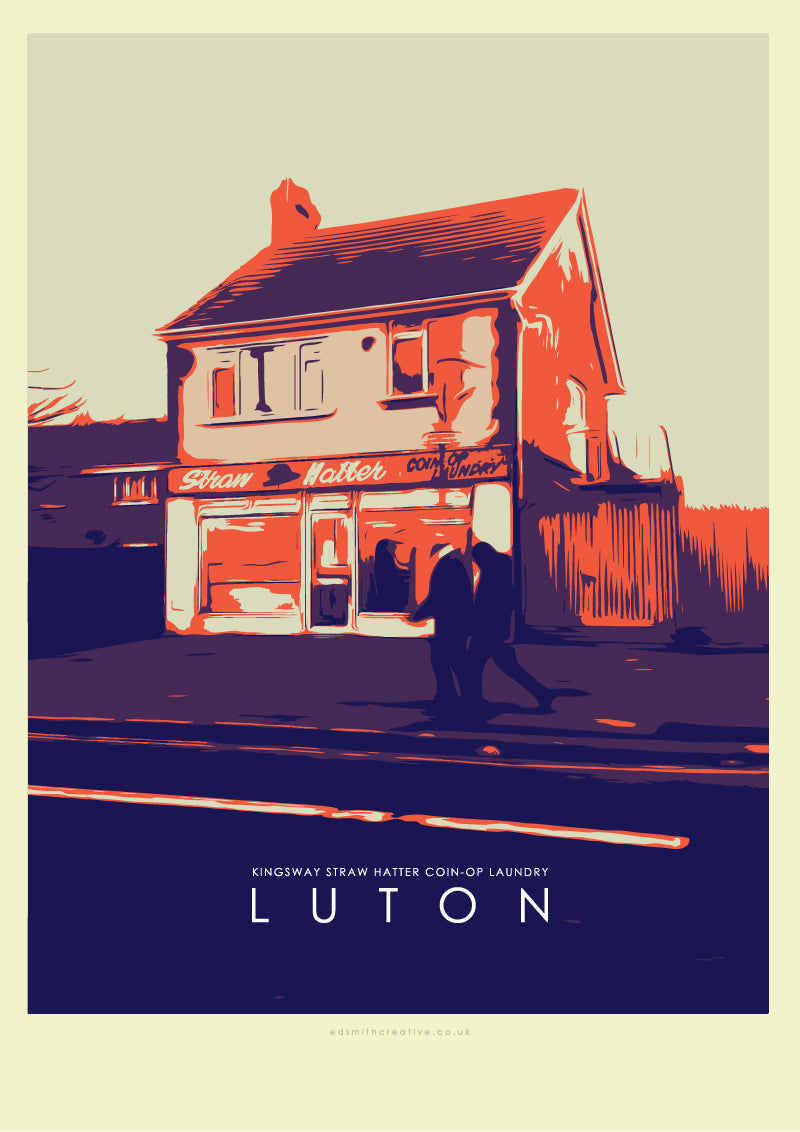 Iconic Luton Poster: Kingsway Straw Hatter Coin-Op Laundry