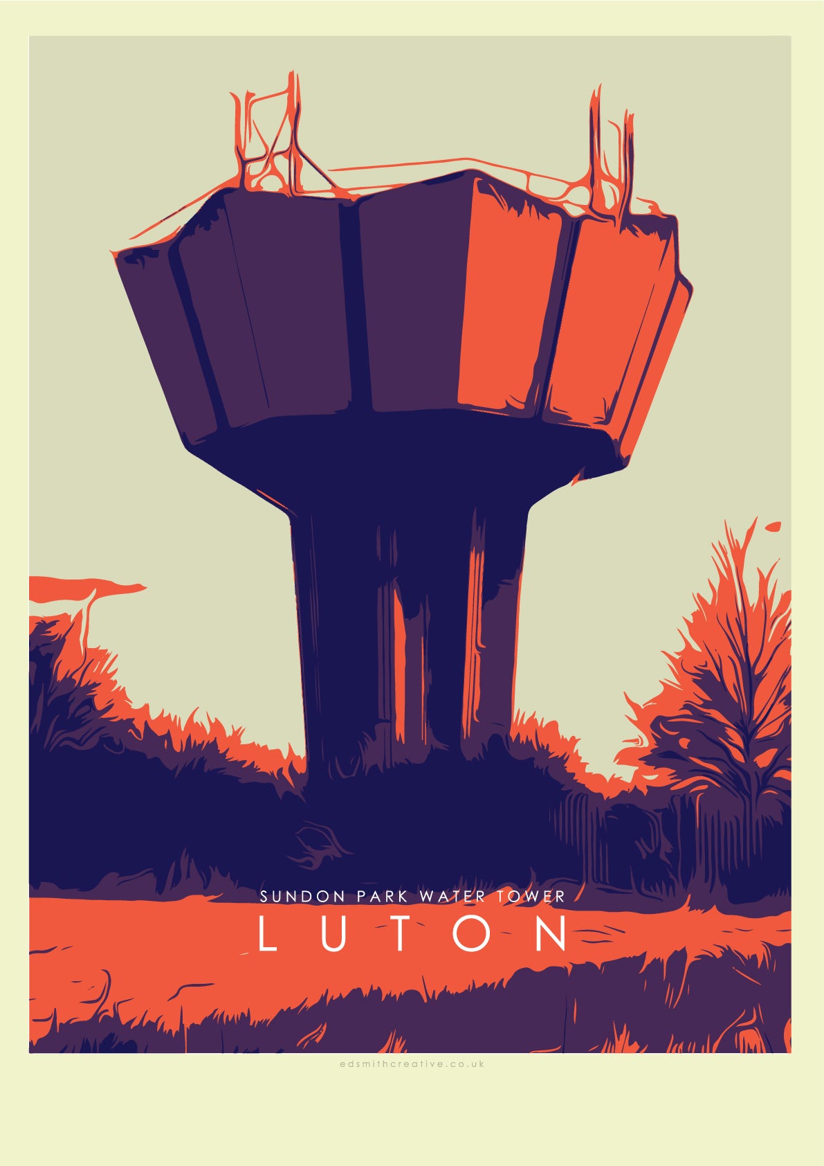 Iconic Luton Poster: Sundon Park Water Tower