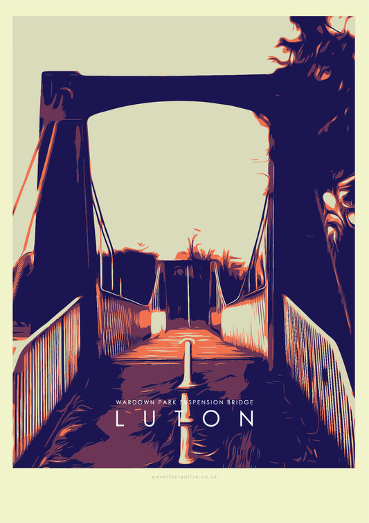 Iconic Luton Poster - Wardown Park Suspension Bridge Part 1