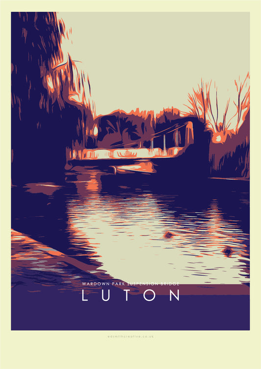 Iconic Luton Poster - Wardown Park Suspension Bridge Part 3