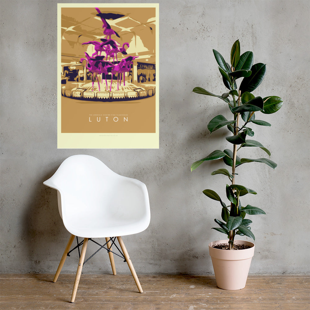 Iconic Luton Poster: The Arndale Centre Pink Flamingos